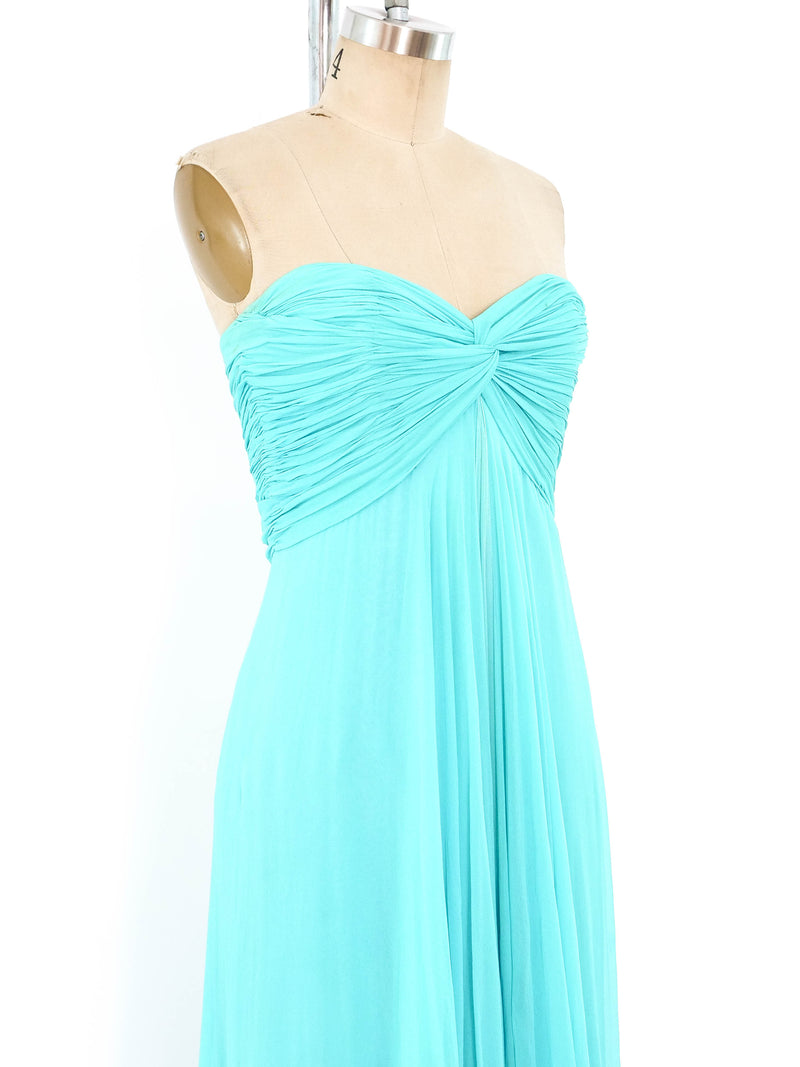 Richilene Turquoise Silk Chiffon Strapless Gown