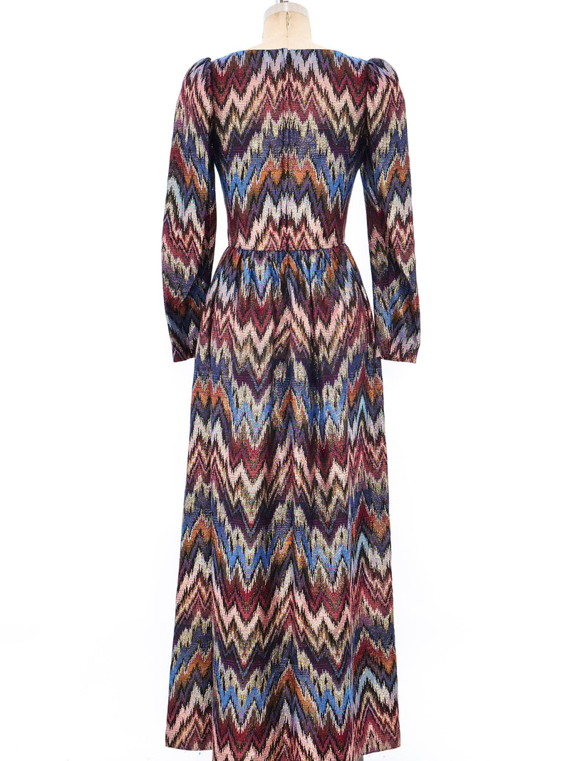 Rizkallah Metallic Rainbow Brocade Maxi Dress