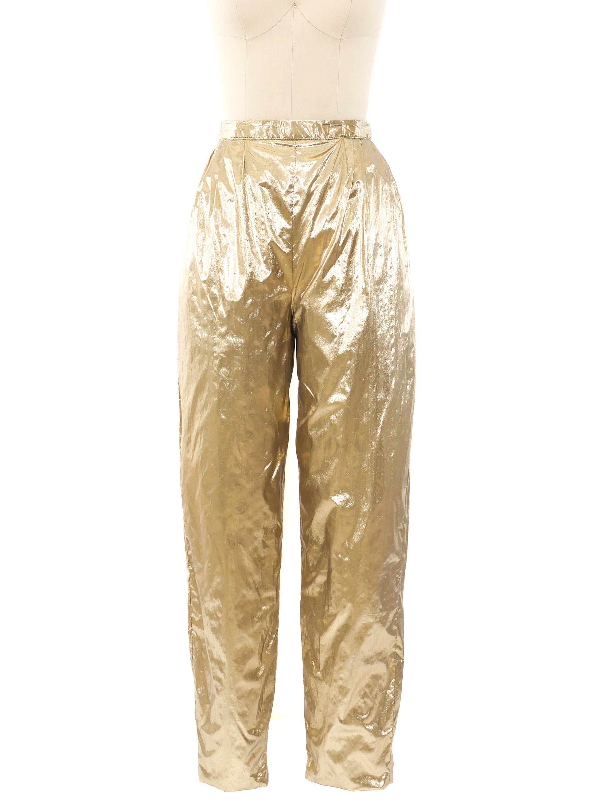 Pleated Gold Lamé Pants