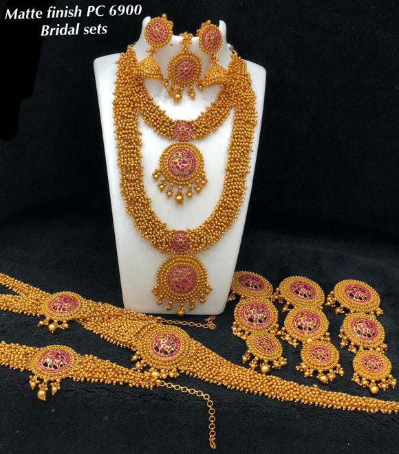 Reddish Gold Ruby And Golden Beads Plated Full Bridal Wedding