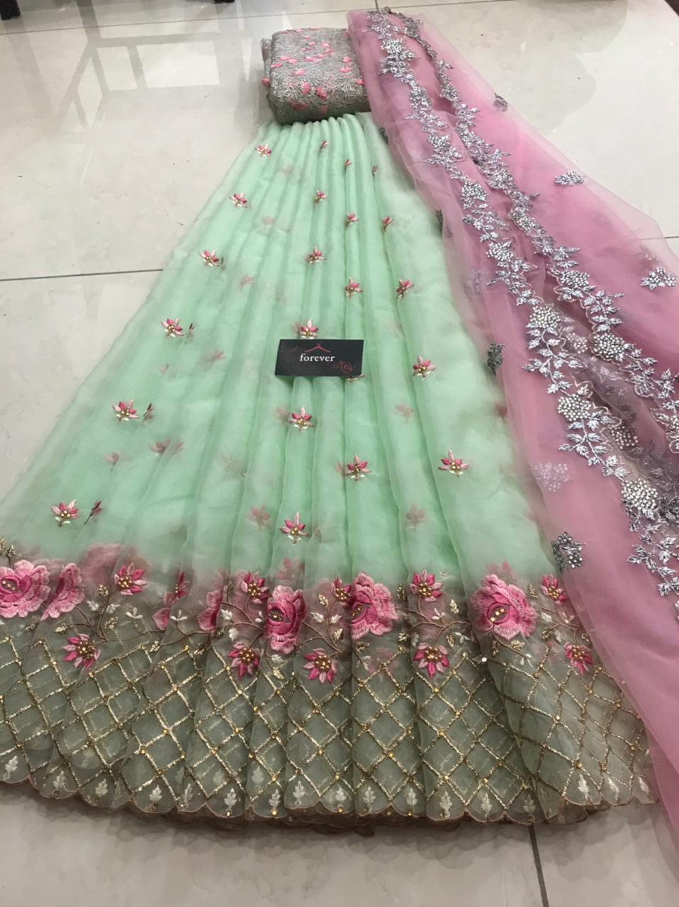 Half saree sets in Pure organza all over embroidery with beautiful ...