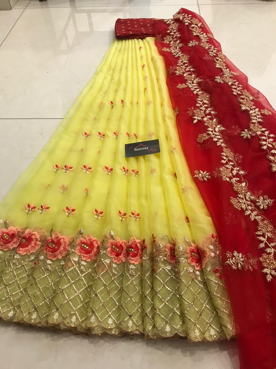 Half saree sets in Pure organza all over embroidery with beautiful ...