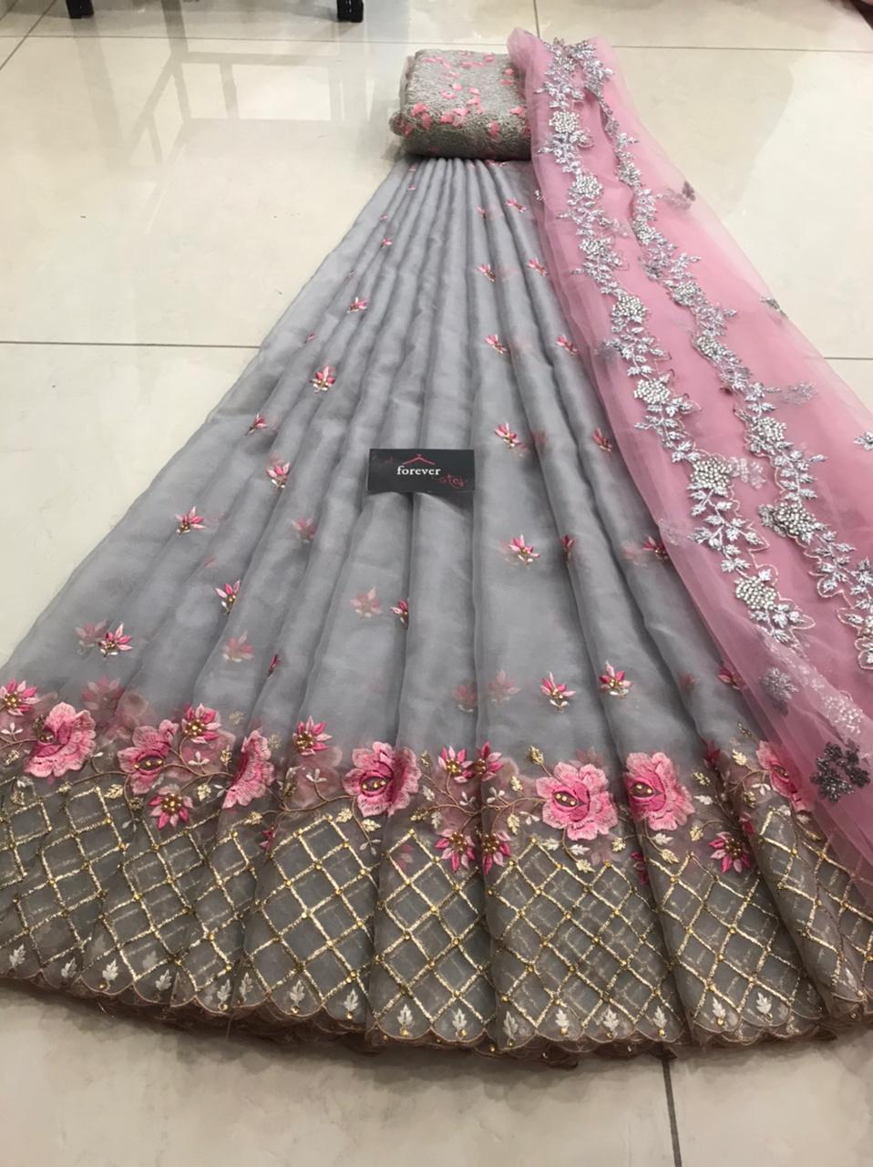 Half saree sets in Pure organza all over embroidery with beautiful ...