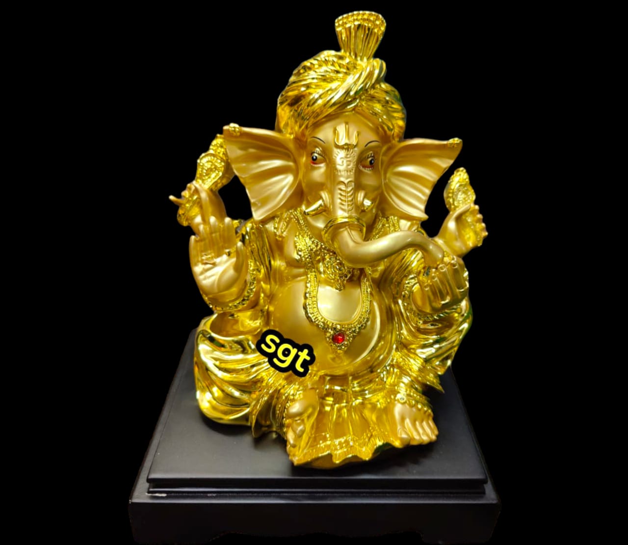 Vinayaka, Lord Ganesh idol in Golden Finish with Turban on stand ...