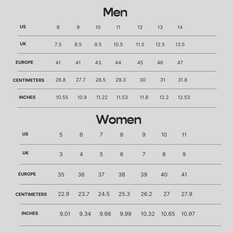 Men's and Women's Shoe Size Conversion – Psudo