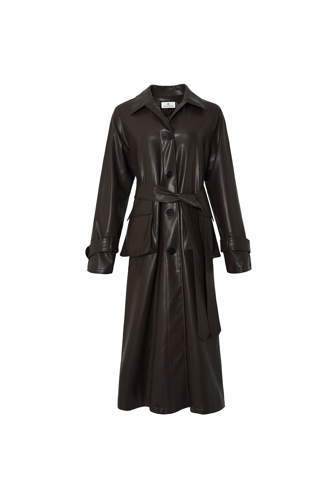 Waist long sleeve trench coat | Retro modern lace-up leather jacket