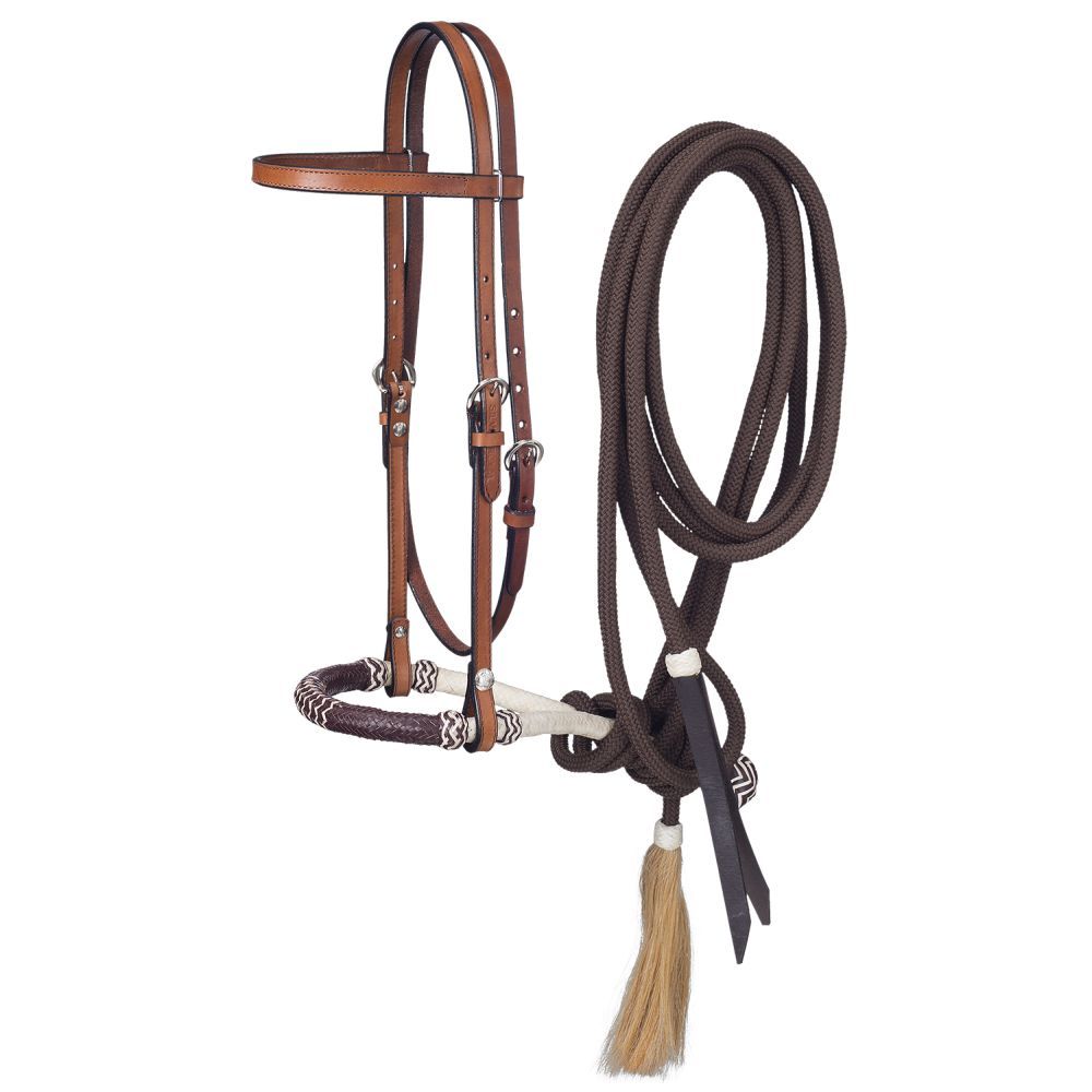 Leather Browband Headstall, Snaffle & Mecate Set –