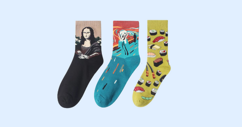 Mona Lisa Socks, The Scream Socks, and Sushi Socks