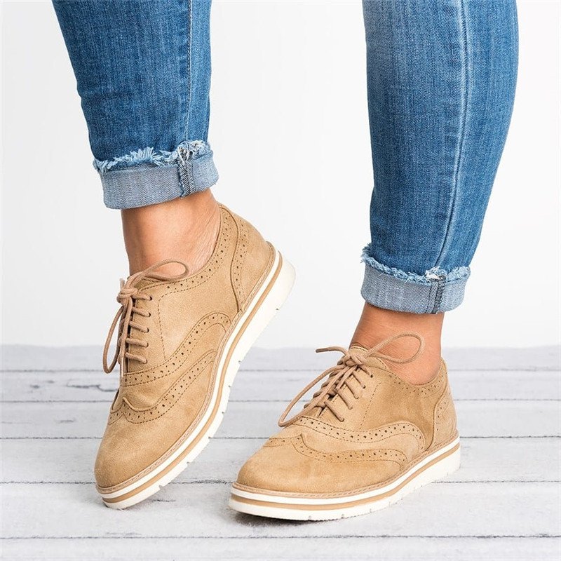 Lace-Up Blue Flat Heel Casual Round Toe 