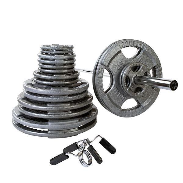 Body Solid 400 lb Gray Cast Iron Grip Olympic Weight Set with Bar and ...