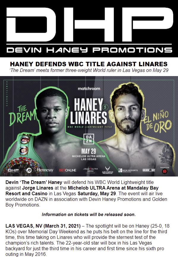 Picture for WBC World Lightweight Devin "The Dream" Haney Defends Title Against Jorge Linares