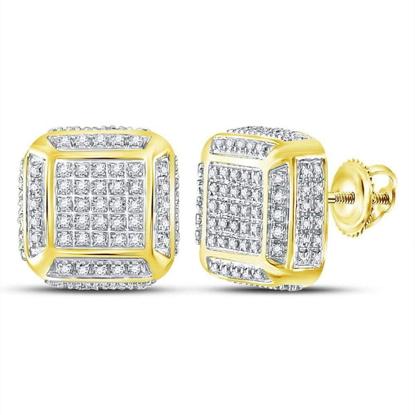 10K Yellow Gold Mens Round Diamond Square Cluster Stud Earrings 1/2 Cttw - Gold Americas