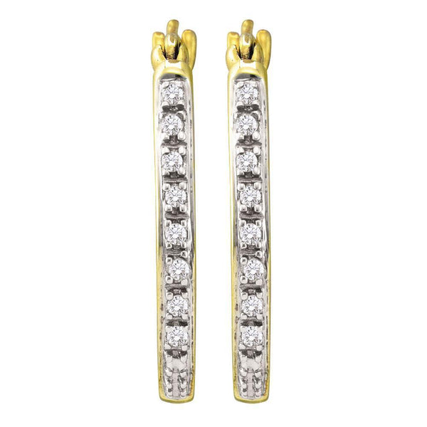 10K Yellow Gold Round Diamond Slender Single Row Hoop Earrings 1/8 Cttw - Gold Americas