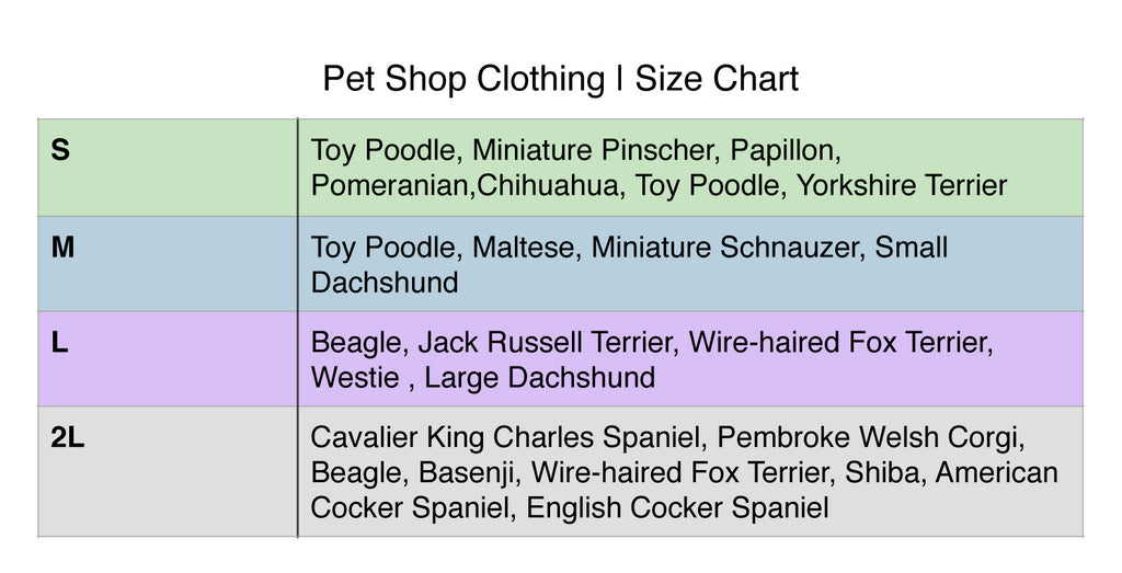Papillon Clothing Size Chart