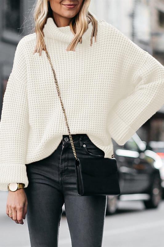 white cropped turtleneck sweater