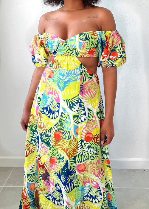 Tropical Floral Cut-out Feminine Flowy Maxi Dress Online Women Fashion Boutique - ELLE TENAJ