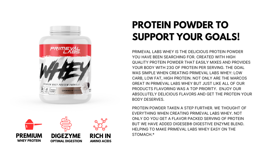 primeval labs whey protein supplement powder