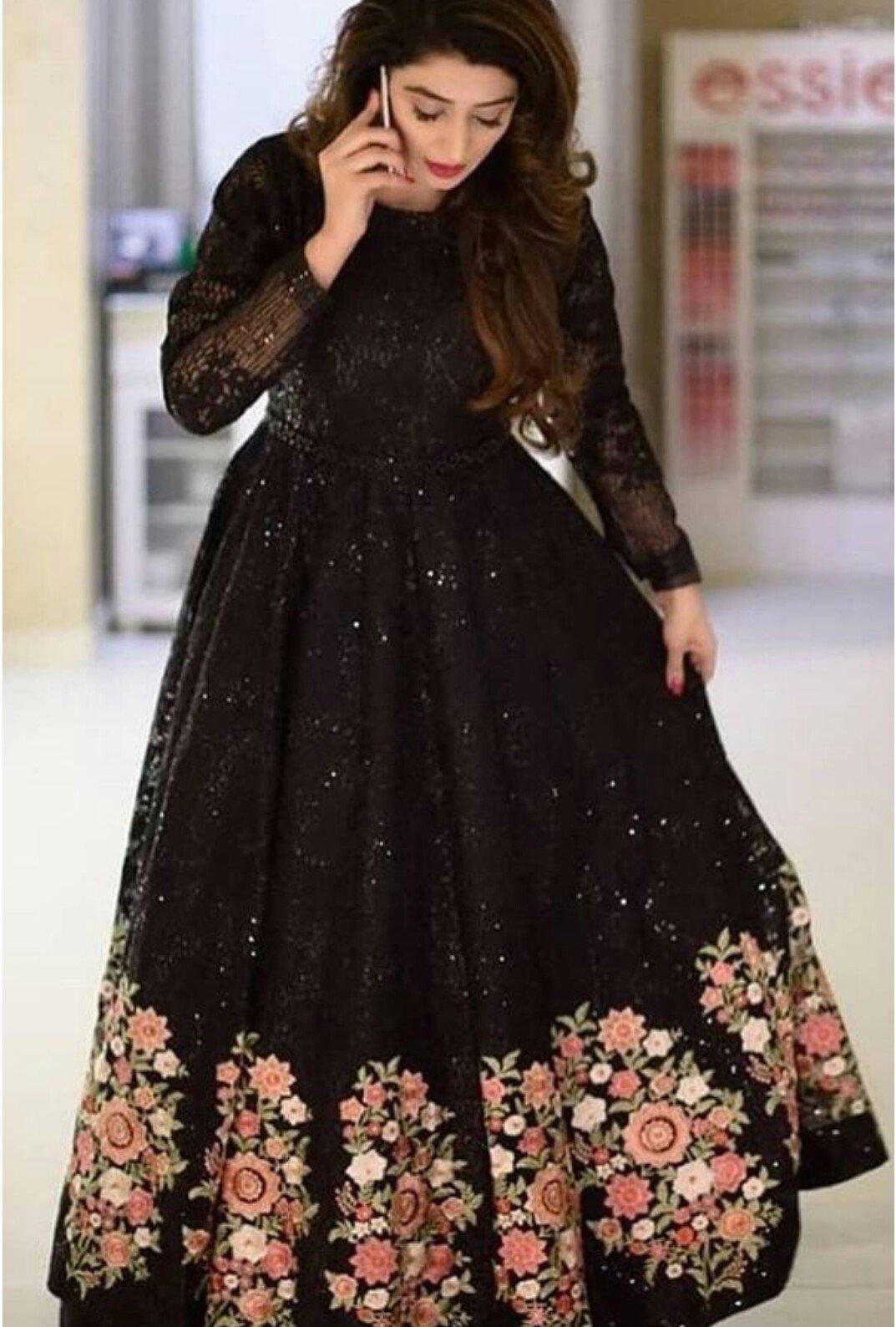 Stunning Black Colored Party Wear Net Embroidered Gown Nistha Fab