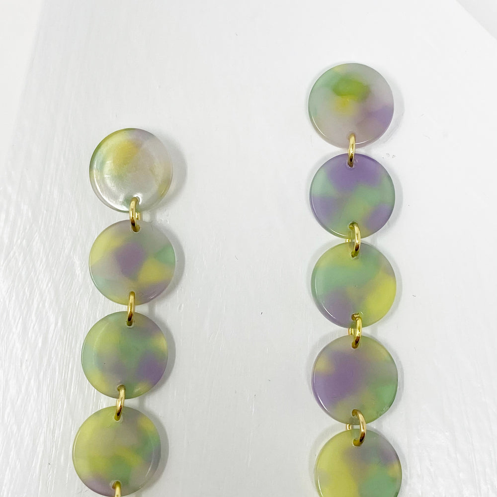 Mini Dot Drop Earrings in Neon Green and Purple