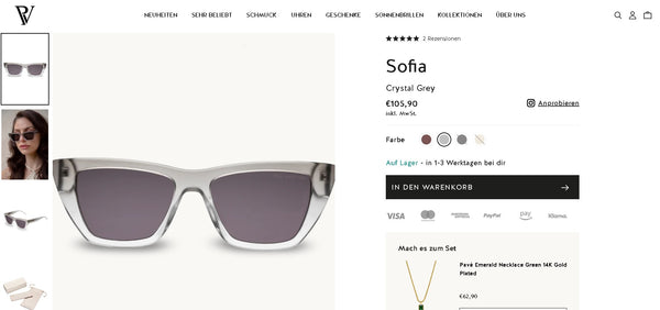 Produktseite für Sonnenbrillen