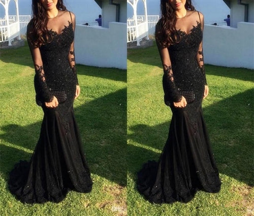 Backless Black Lace Chiffon Long Prom Dress 2021 Halloween Dress – AnnaCustomDress