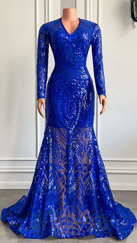 Royal Blue Prom Dress 2023 Long Sleeves Sequin with Feathers –  AnnaCustomDress