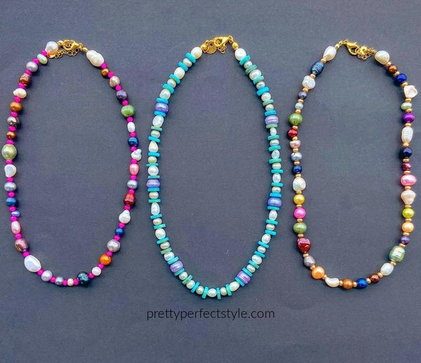 colorful pearl necklaces