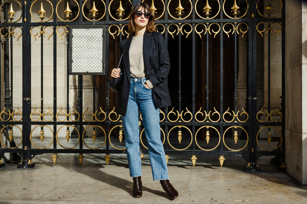 Jeanne Damas in jeans and blazer