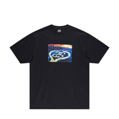 stussy t hsirt in black with frontprint showing a highway