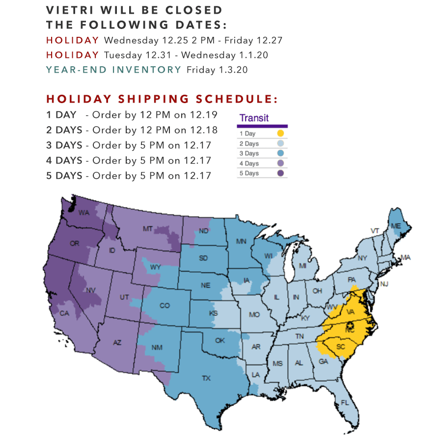 VIETRI Holiday Shipping Map