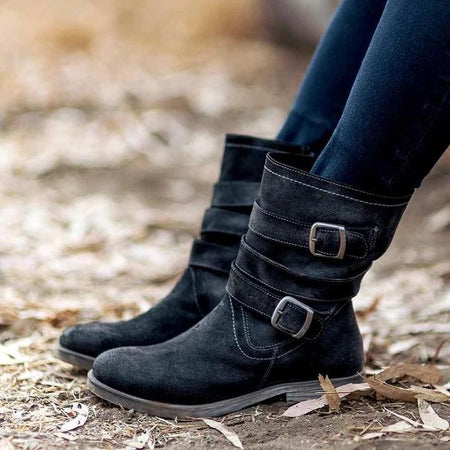 vintage buckle side zipper boots