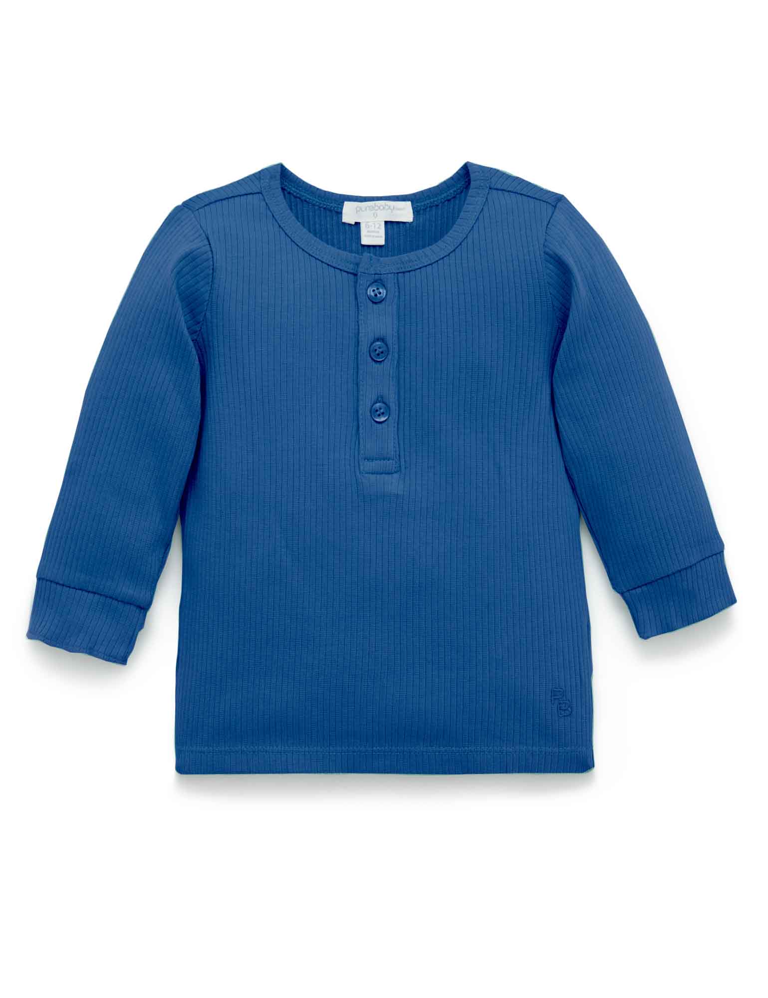 Rib L/Slv Henley Tee - Waterfall - Purebaby