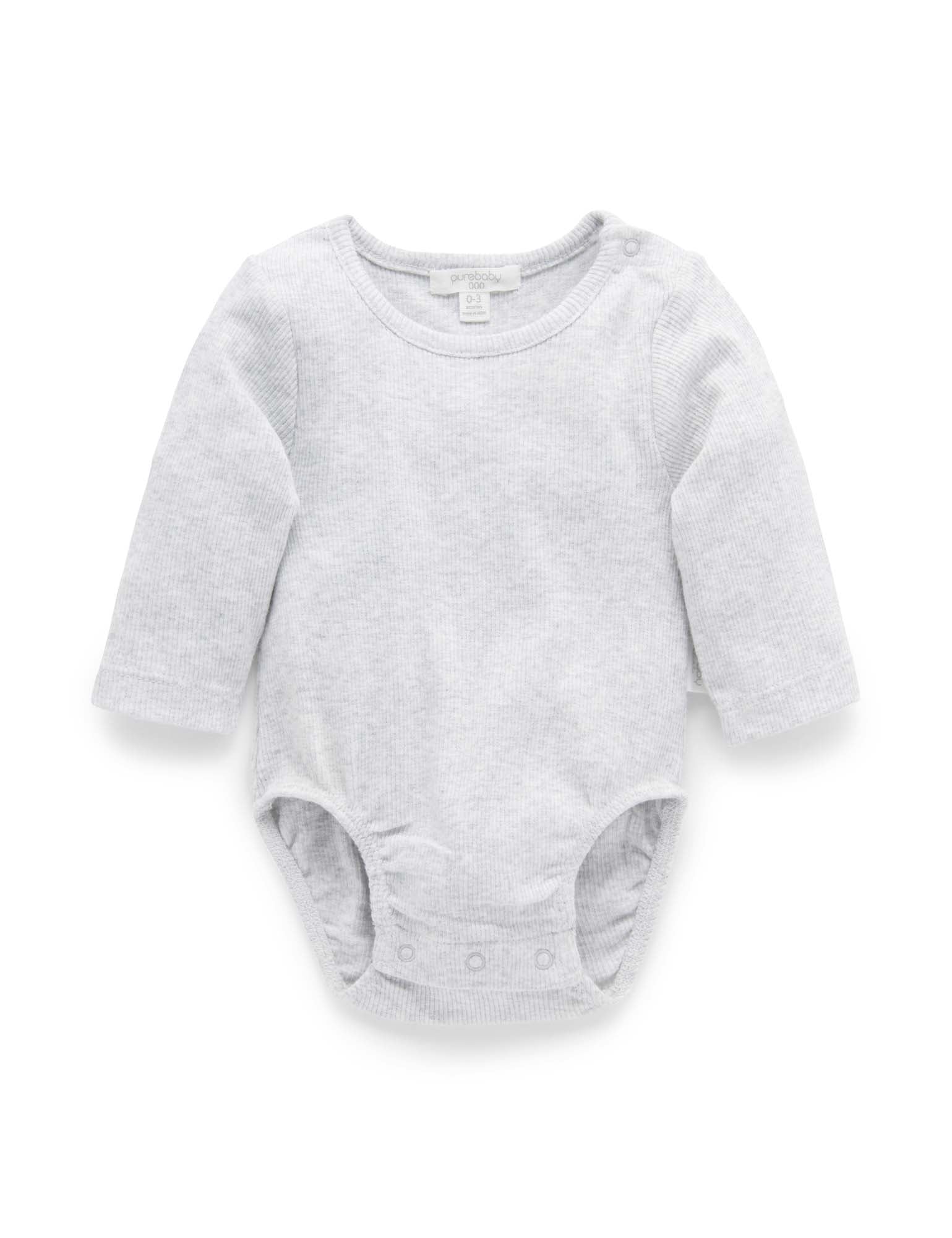 Ribbed Bodysuit Long Sleeve - Pale Grey Melange - Purebaby