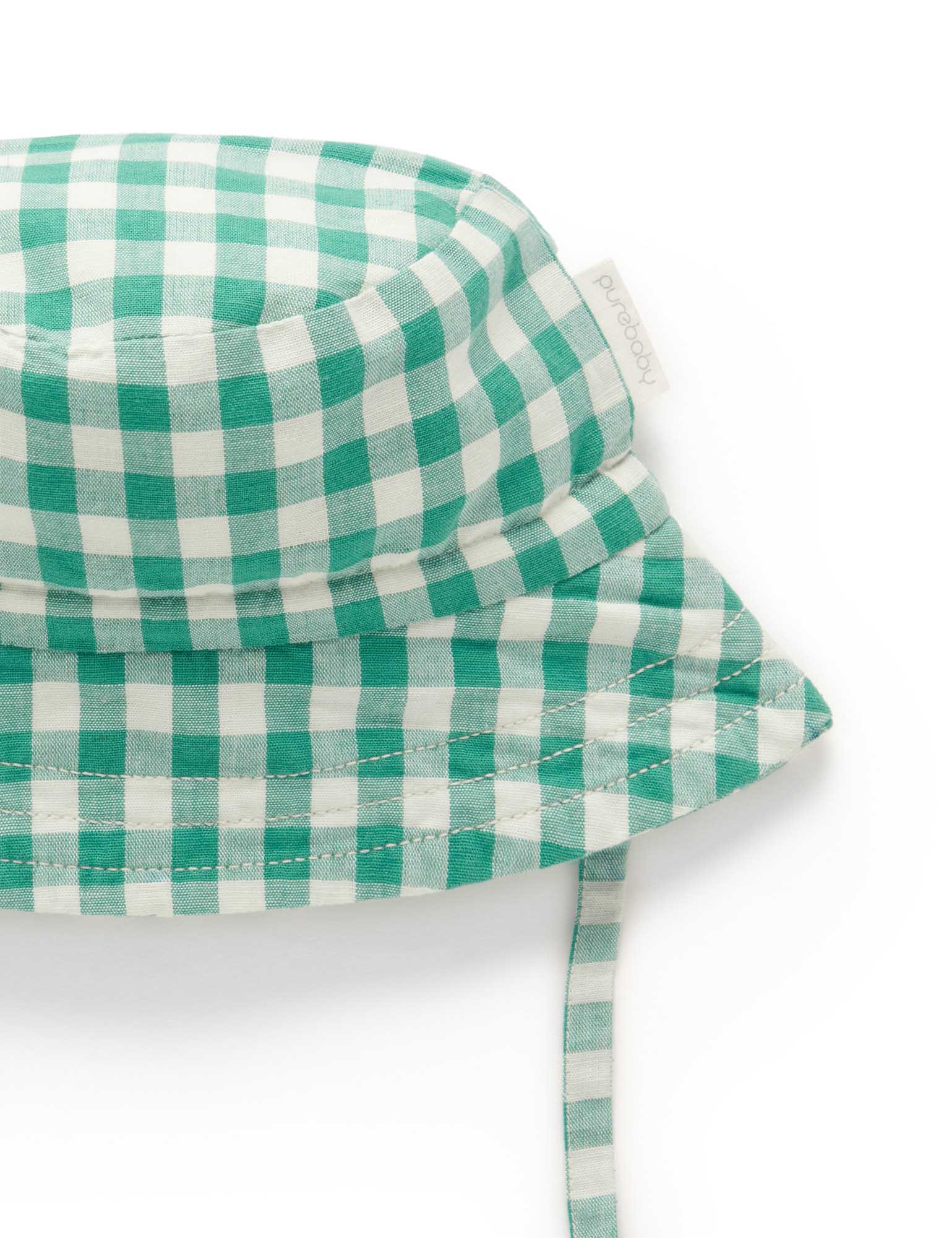 Palm Gingham Linen Blend Sunhat - Purebaby