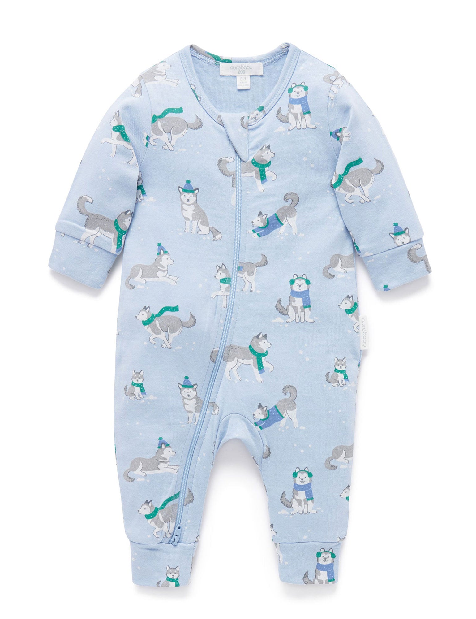 Blue Huskies Footless Zip Growsuit - Baby Growsuits - Purebaby