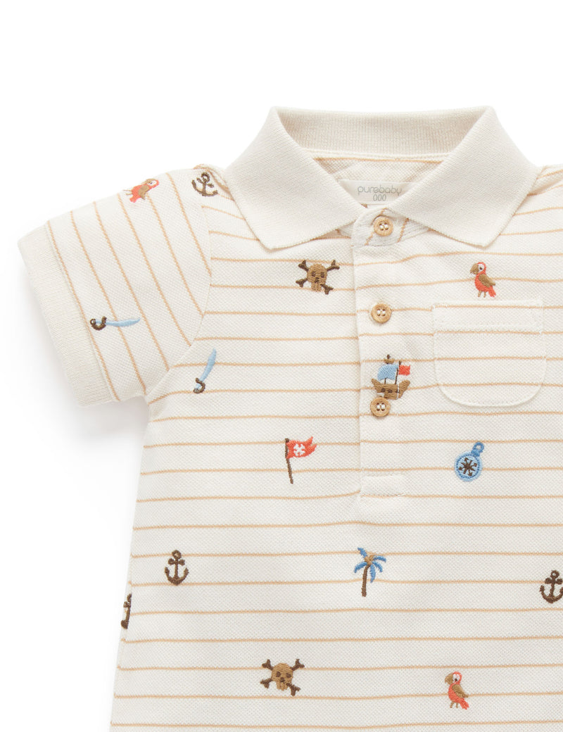 Polo Growsuit - Pirate Broderie - Purebaby