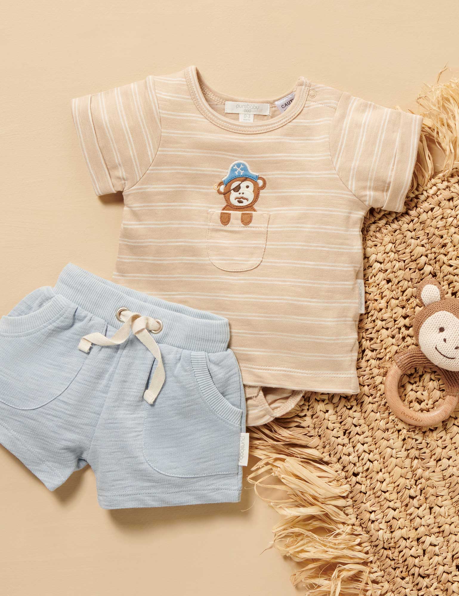 Peekaboo Bodysuit Tee - Sand Stripe - Purebaby