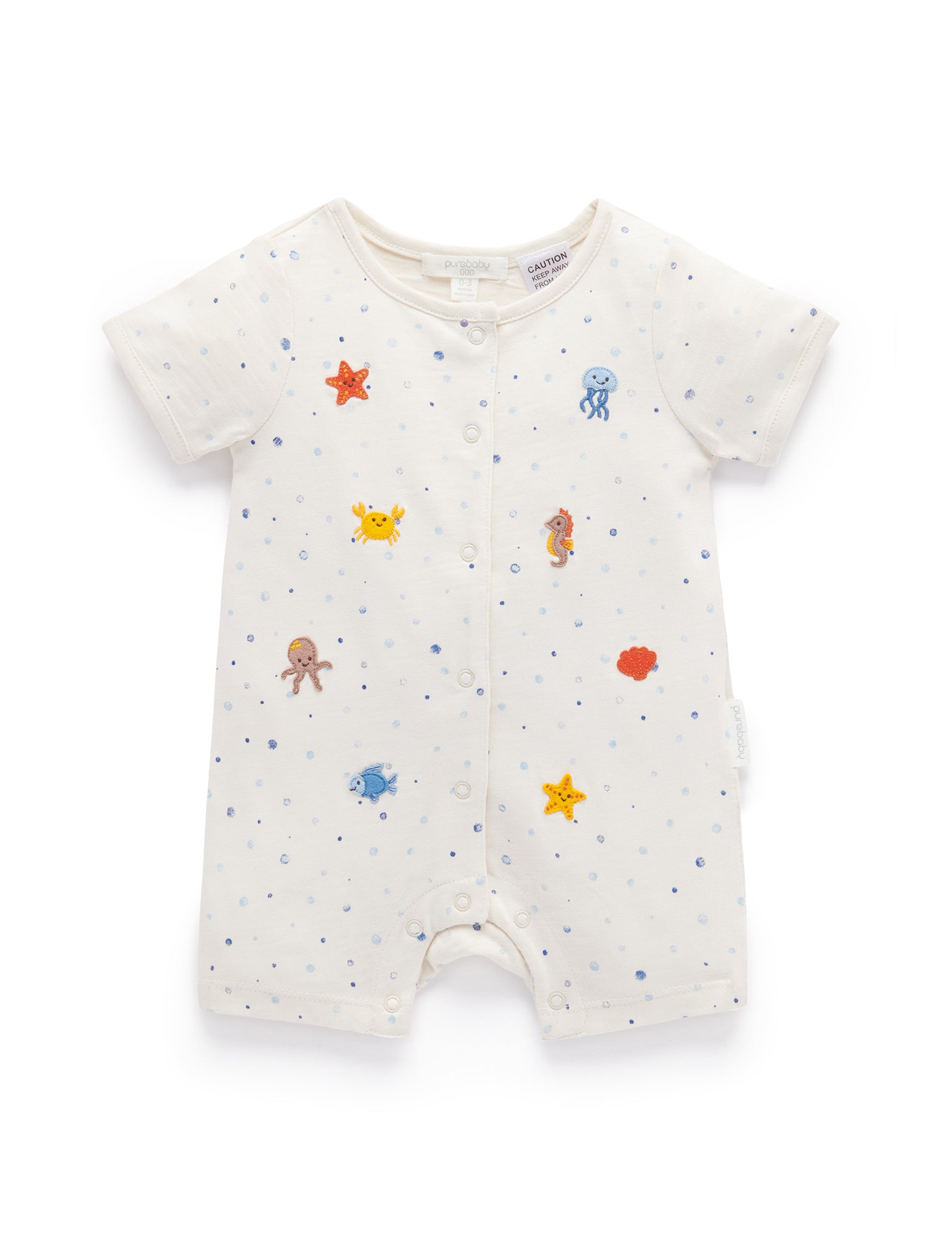 Sea Creatures Short Growsuit - Bubble Print - Purebaby