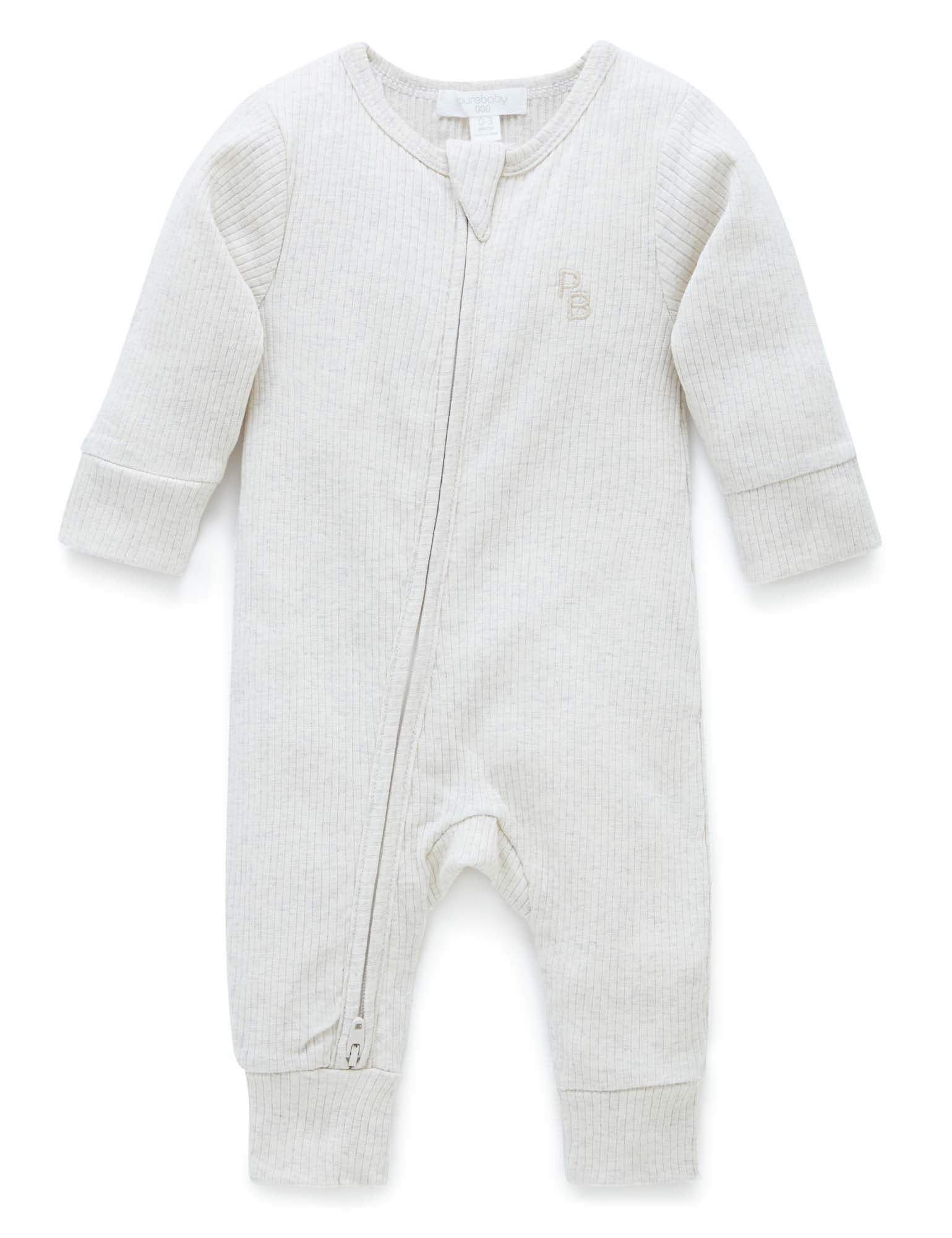 Wheat  Rib Zip Growsuit