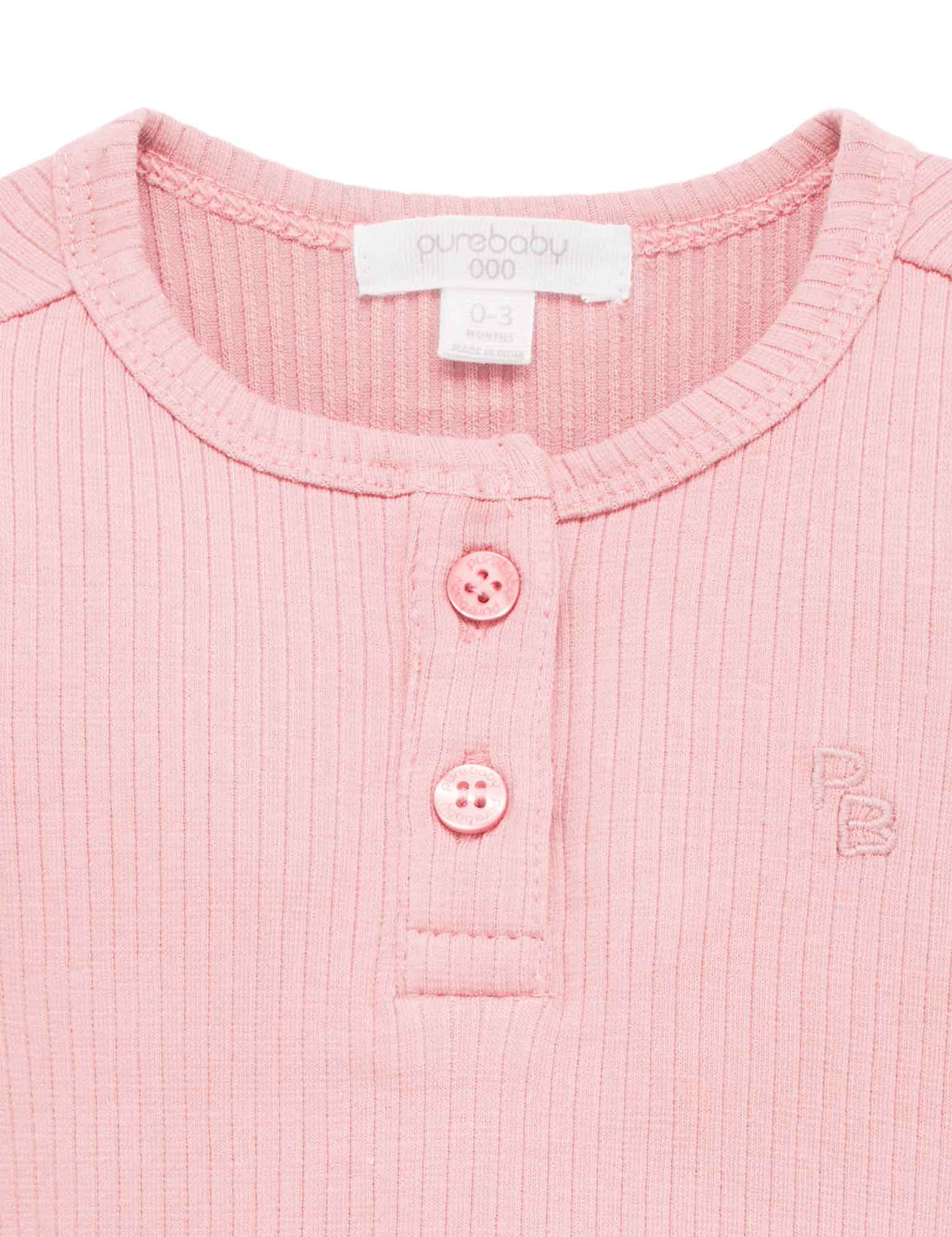 Rib L/Slv Henley Bodysuit - Dusty Rose - Purebaby