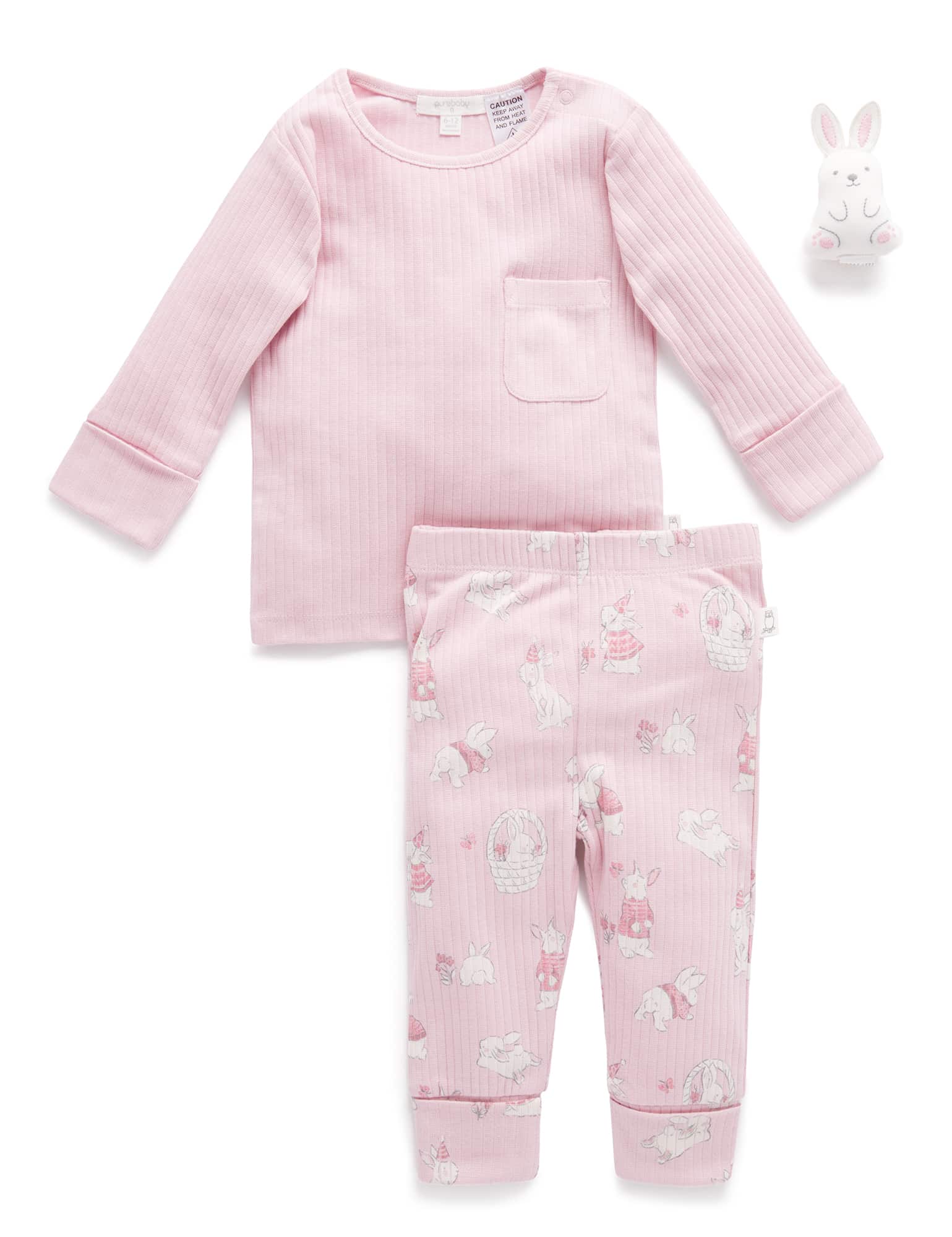 Pink Rib PJ Set & Bunny Toy - Toddler Sleepwear - Purebaby - Purebaby