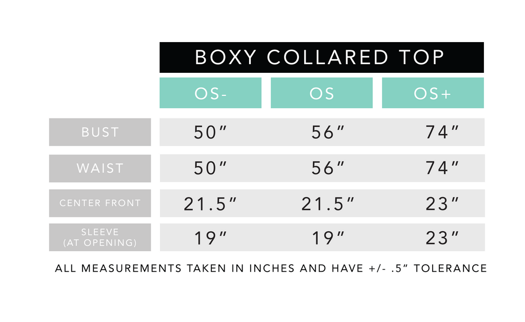 Boxy Collared Top Size Chart