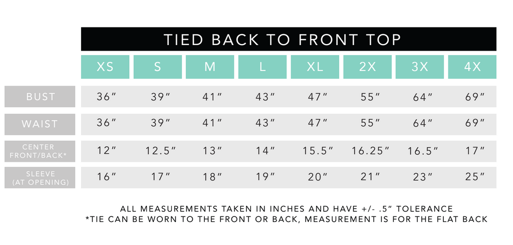 Tied Top Size Chart