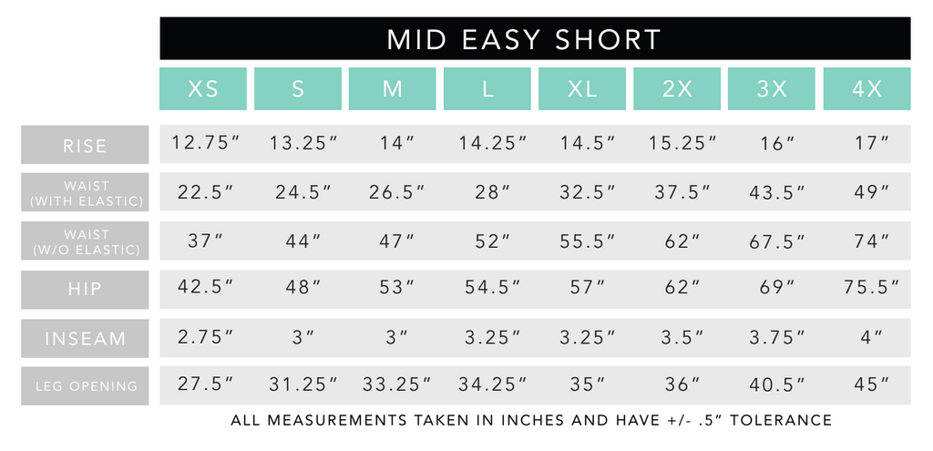 Mid Easy Short Size Chart Nettle Studios