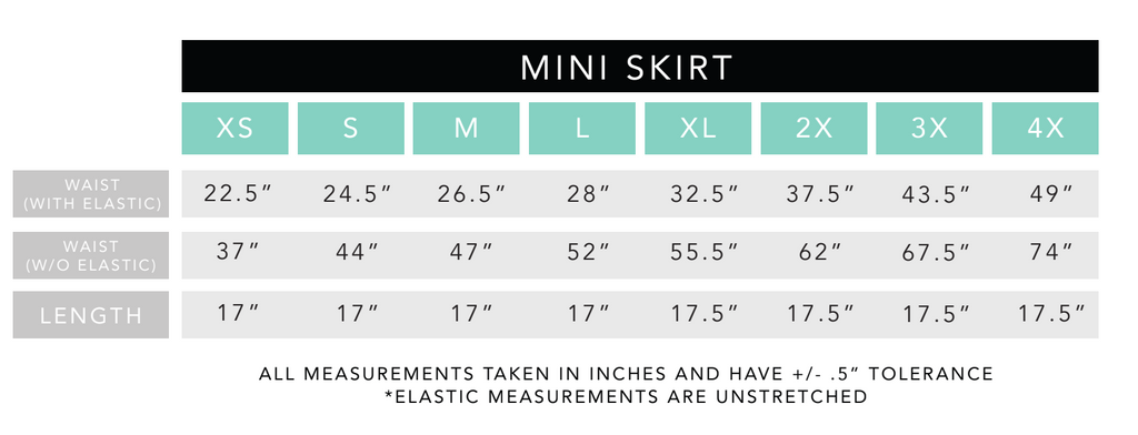 Mini Skirt Size Chart Nettle Studios