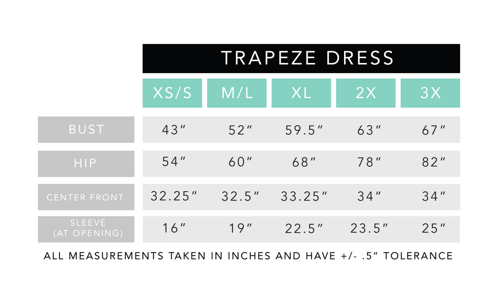 TRAPEZE DRESS SIZE CHART - NETTLE STUDIOS