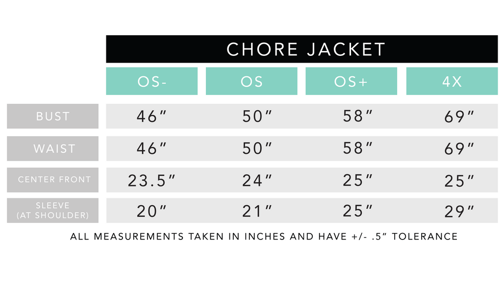 CHORE JACKET SIZE CHART - NETTLE STUDIOS