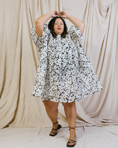 Puff Dress in Black/White Floral Linen
