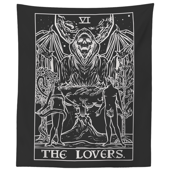 The Lovers Monochrome Tarot Card Ghoulish Edition Tapestry The Ghoulish Garb 2428