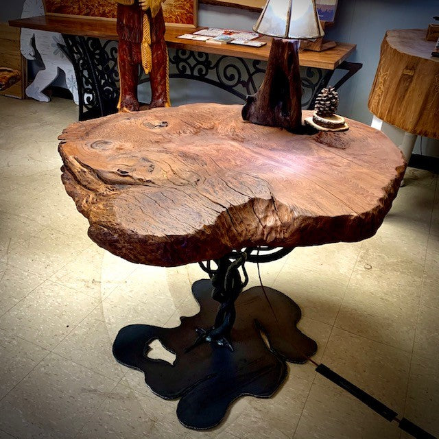 Red Oak Burl Table With Hand Forged Steel Base The Phillips